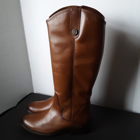 Frye Marissa Medallion Women's Cognac Leather Tall Riding Low Heel Boots size 7M - Picture 4 of 10